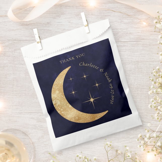 Midnight Blue Celestial Gold Moon Stars Wedding Favor Bag (Clipped)