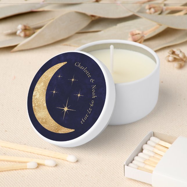 Midnight Blue Celestial Gold Moon Stars Wedding Mini Candle Favors (Insitu)