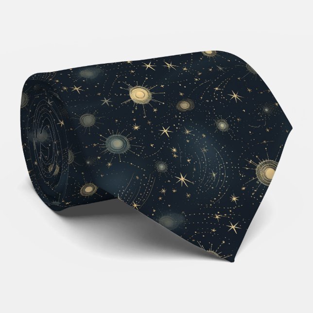 Midnight Blue Celestial Monogrammed Neck Tie (Rolled)