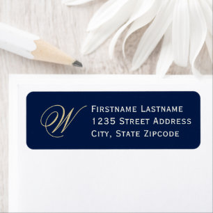 Midnight Blue Champagne Script Monogram Address Label