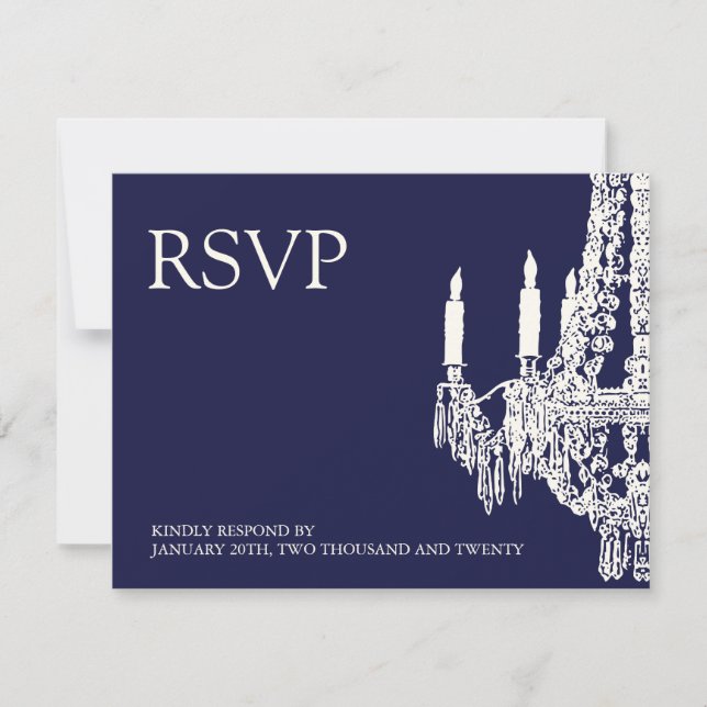 Midnight Blue Chandelier RSVP Cards (Front)