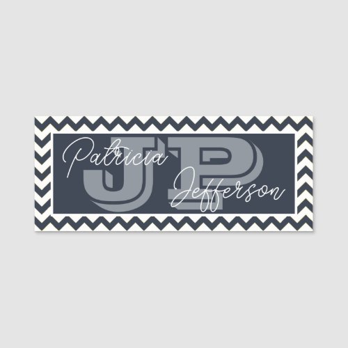 Midnight Blue Chevron Pattern Elegant Monogrammed Name Tag