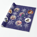 Midnight Blue Christmas or Hanukkah Snowflakes Wrapping Paper<br><div class="desc">Easily add ten family photos to this elegant green Christmas,  Hanukkah or Holiday gift wrapping paper.  For best results in photo placement,  crop each family or pet portrait to a square format before uploading.</div>