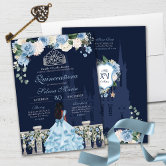 Quinceanera navy blue glitter dress invitation | Zazzle
