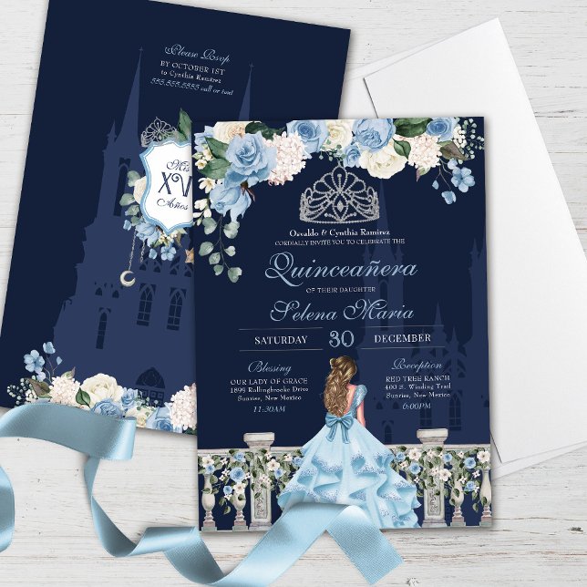 Midnight Blue Cinderella Princess Quinceañera Invitation (Creator Uploaded)