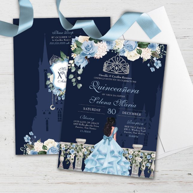 Midnight Blue Cinderella Princess Quinceañera Invitation (Creator Uploaded)