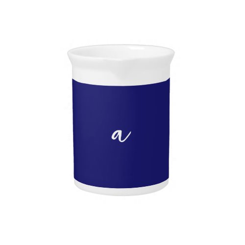 Midnight Blue Color Minimalist Plain Monogram Beverage Pitcher