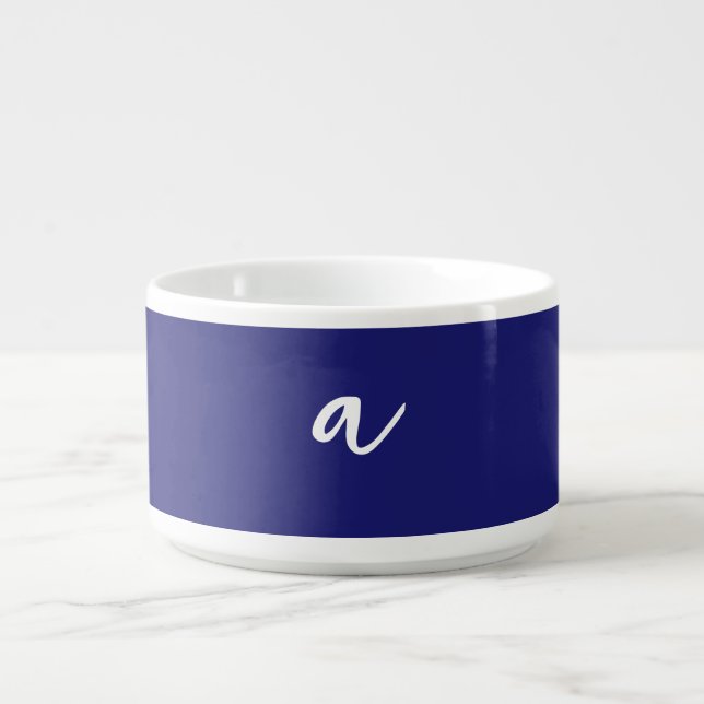 Midnight Blue Color Minimalist Plain Monogram Bowl (Center)