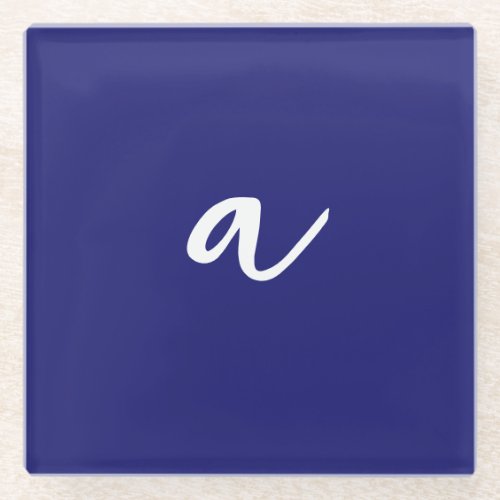 Midnight Blue Color Minimalist Plain Monogram Glass Coaster