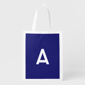 Midnight Blue Color Minimalist Plain Monogram Grocery Bag