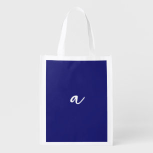 Midnight Blue Color Minimalist Plain Monogram Grocery Bag