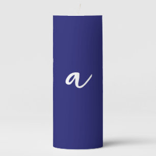 Midnight Blue Color Minimalist Plain Monogram Pillar Candle