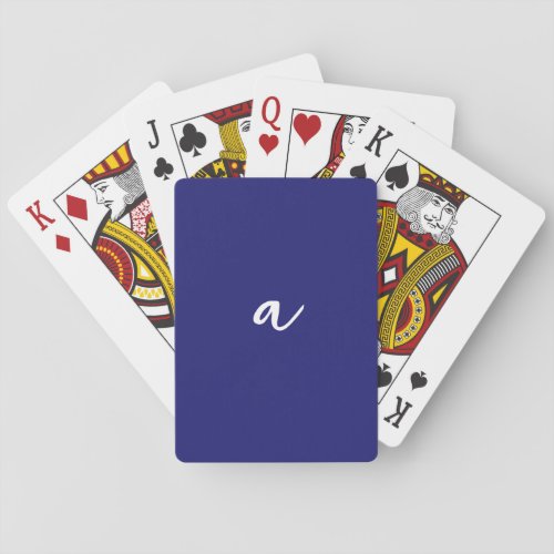 Midnight Blue Color Minimalist Plain Monogram Poker Cards