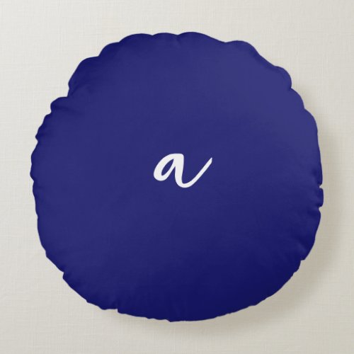 Midnight Blue Color Minimalist Plain Monogram Round Pillow