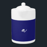 Midnight Blue Color Minimalist Plain Monogram Teapot<br><div class="desc">Represent yourself with this modern,  elegant design. This template can be customized to meet all professional occupations.</div>