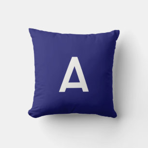 Midnight Blue Color Minimalist Plain Monogram Throw Pillow