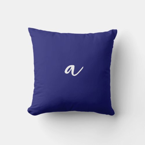 Midnight Blue Color Minimalist Plain Monogram Throw Pillow