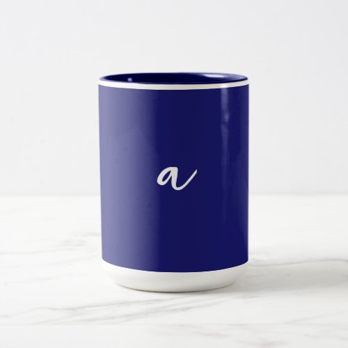 Midnight Blue Color Minimalist Plain Monogram Two_Tone Coffee Mug