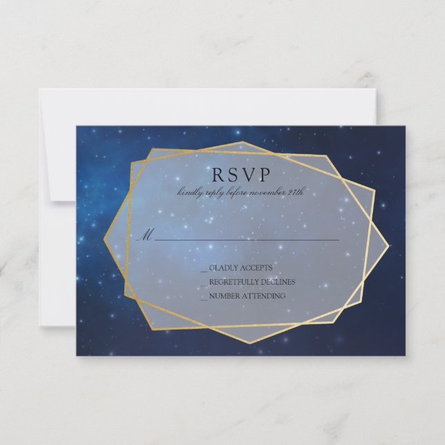 Midnight Blue Constellation Wedding RSVP Card (Front)
