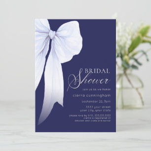 Midnight Blue Coquette Bow Bridal Shower Invitation