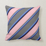 [ Thumbnail: Midnight Blue, Cornflower Blue, Gray, Pink & Black Throw Pillow ]