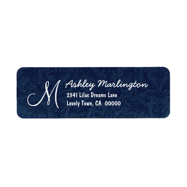 MIDNIGHT BLUE  Damask Wedding Monogram B529 Label (Front)