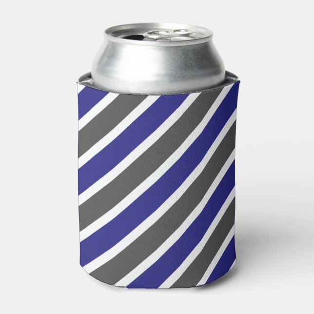 Midnight Blue & Dark Gray Stripes Can Cooler (Can Front)