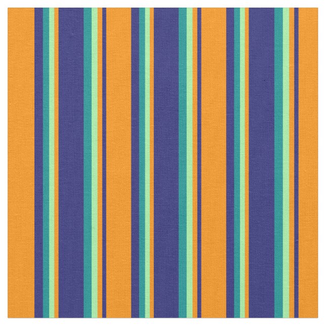 Midnight Blue, Dark Orange, Green, and Dark Cyan Fabric (Close Up)