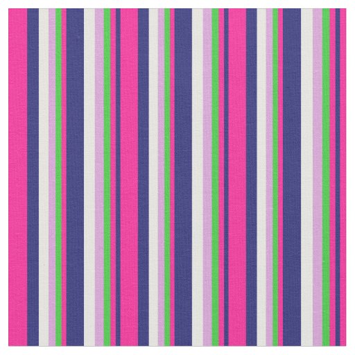 Midnight Blue, Deep Pink, Green, Plum & Mint Cream Fabric