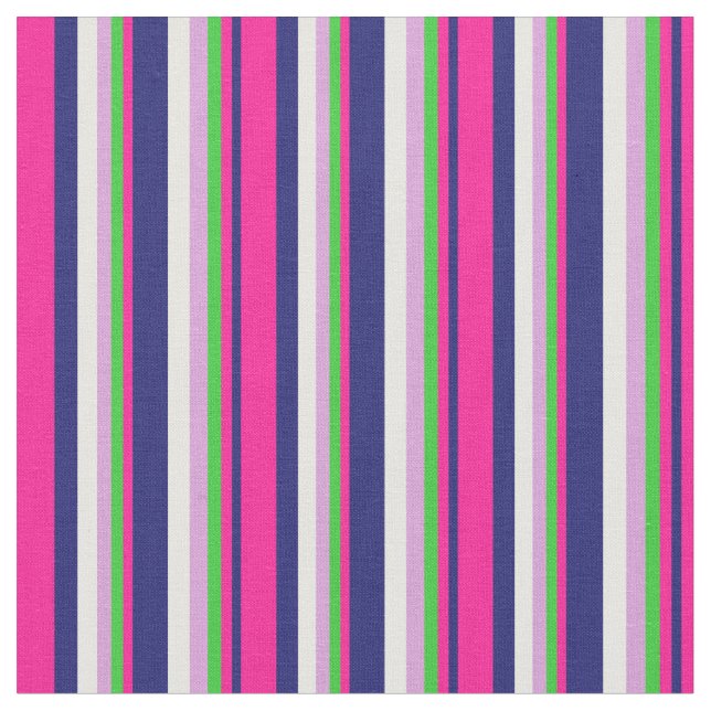 Midnight Blue, Deep Pink, Green, Plum & Mint Cream Fabric (Close Up)