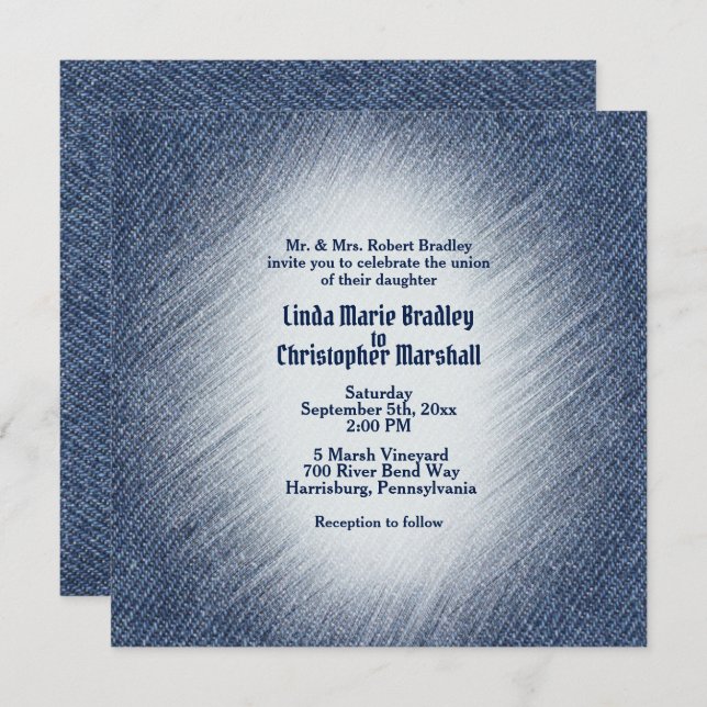 Midnight Blue Denim Wedding Invitation (Front/Back)