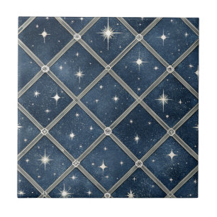 Midnight Blue Diamond Lattice - Starry Night Ceramic Tile
