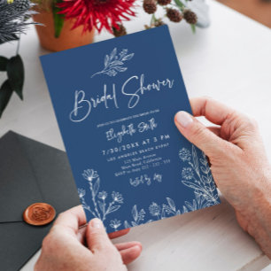 Midnight Blue Elegant Modern Simple Bridal Shower Invitation