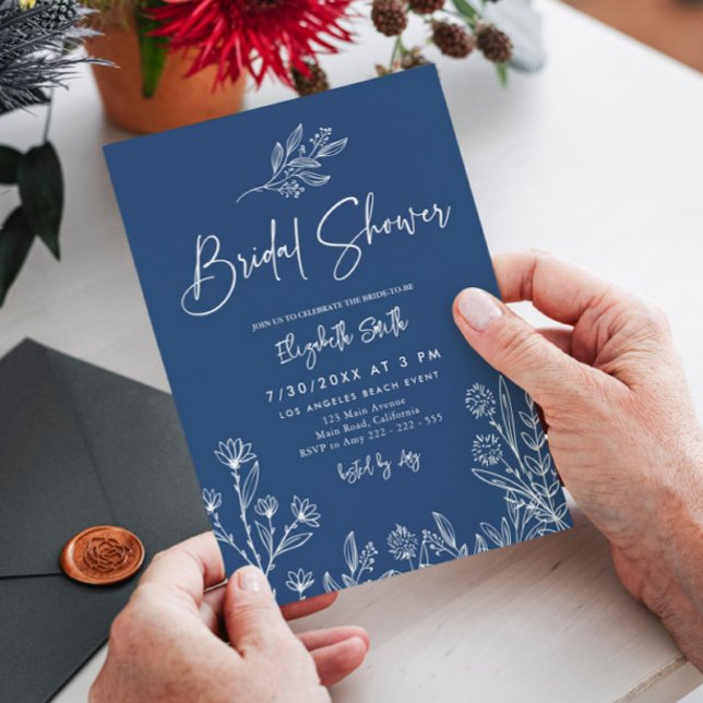 Midnight Blue Elegant Modern Simple Bridal Shower Invitation (Creator Uploaded)