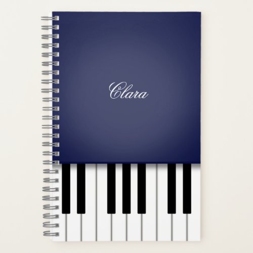 Midnight Blue Elegant Piano Keyboard Personalized Notebook