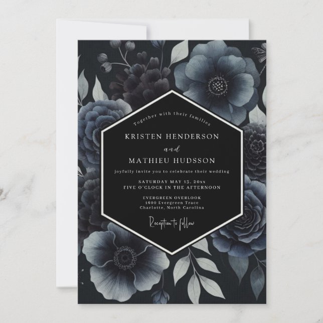 Midnight Blue Enchanting Winter Wedding Invitation (Front)