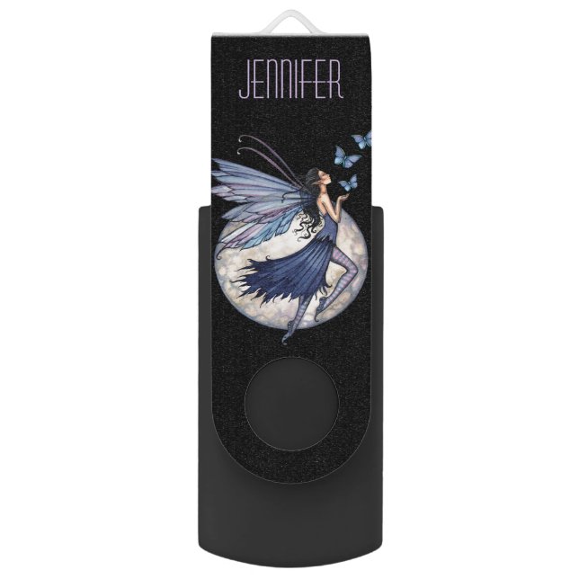 Midnight Blue Fairy Fantasy Art USB Flash Drive (Back (Vertical))