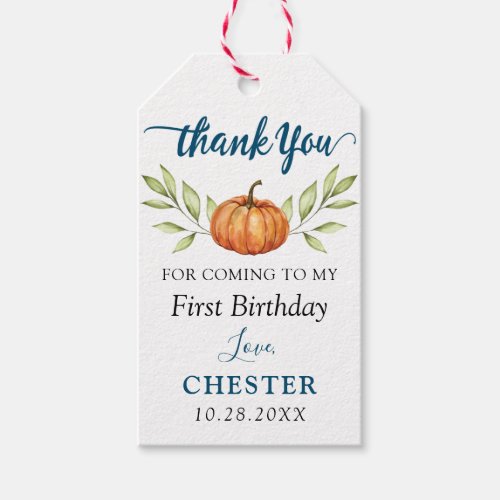 Midnight Blue Fall Pumpkin Fall Birthday Thank You Gift Tags