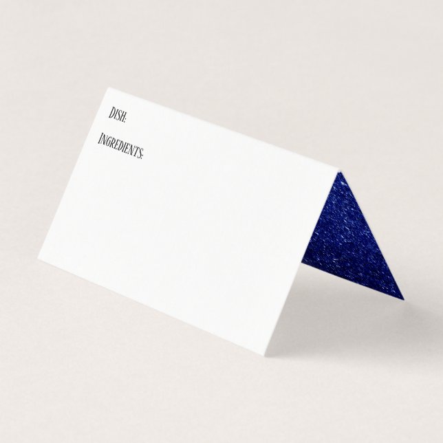 Midnight Blue Faux Glitter Accent Recipe Tent Card (Front)