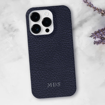 Midnight Blue Faux Leather Look Monogram Iphone 14 Pro Case by mothersdaisy at Zazzle