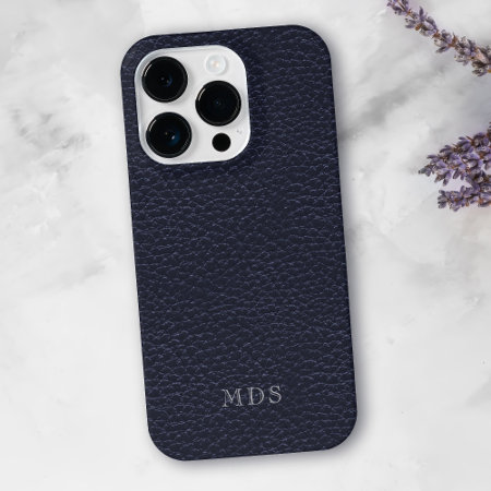 Midnight Blue Faux Leather Look Monogram Iphone 14 Pro Case