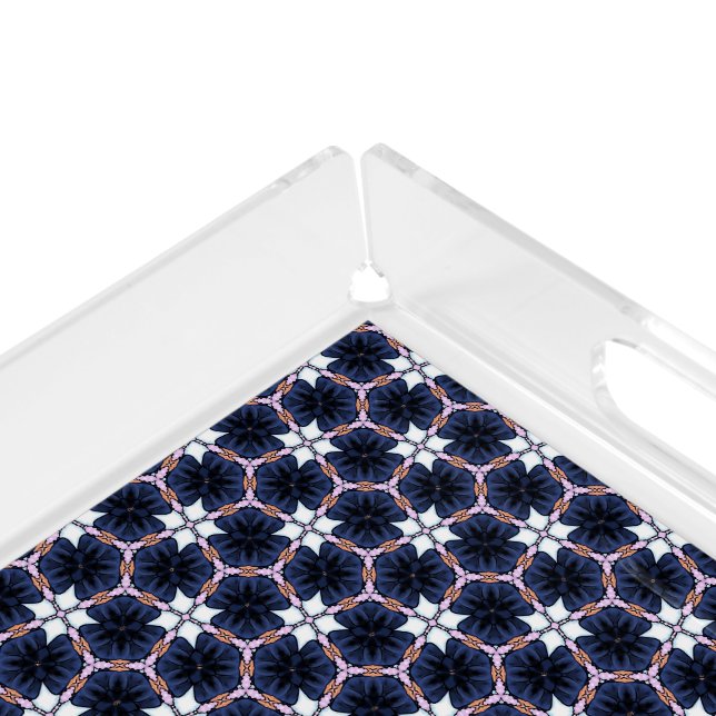 Midnight Blue Floral Acrylic Tray (Corner)