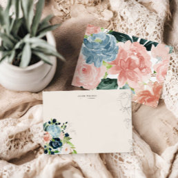 Midnight Blue Floral Blush Stationery Note Card