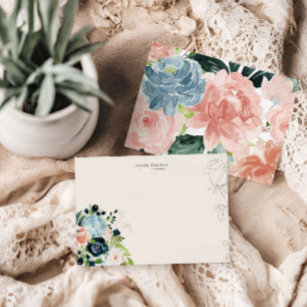 Midnight Blue Floral Blush Stationery Note Card