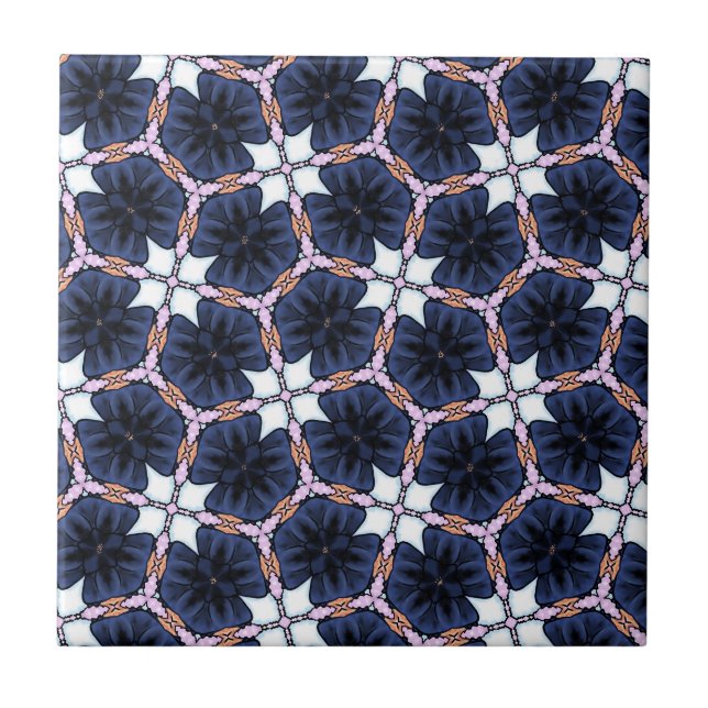 Midnight Blue Floral Ceramic Tile (Front)