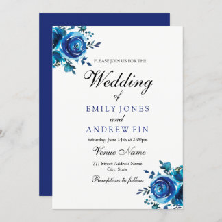 Midnight Blue Floral Rose Wedding Invitation