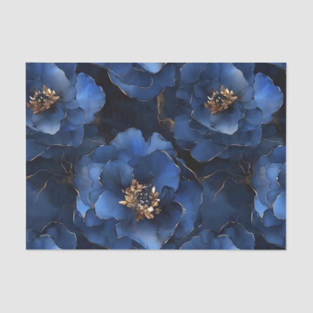 Midnight Blue Flowers Decoupage Tissue Paper (Front)