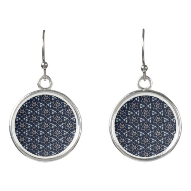 Midnight Blue Flowers Pattern Earrings (Front)
