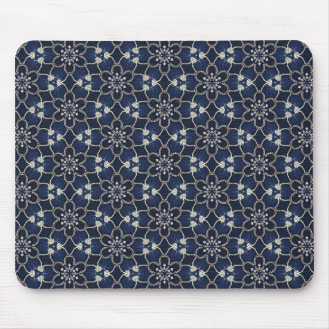 Midnight Blue Flowers Pattern Mouse Pad (Front)