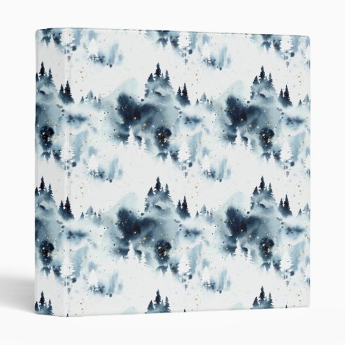 Midnight Blue Forest Watercolor Pattern 3 Ring Binder
